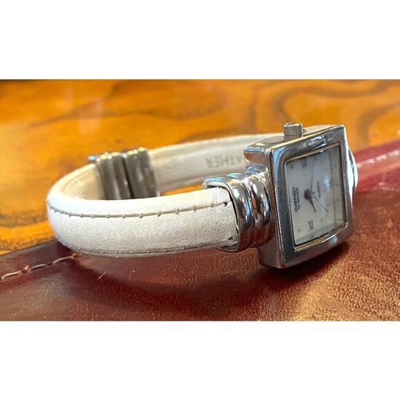 Women's Silver Tone Embassy by Gruen Watch Bangle Bracelet Leather Band,MOP Face - Picture 2 of 3